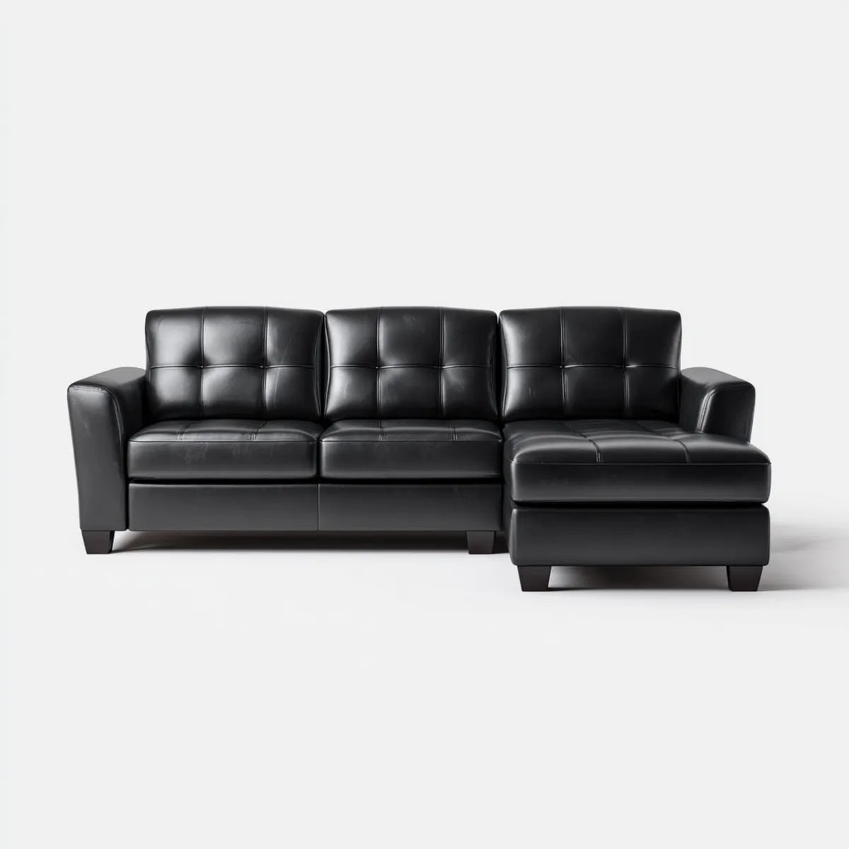 Sofa, Kolumna narożna z prawej strony czarny 250 x 160 x 86 cm PU sztuczna skóra 3-osobowa kształt litery L