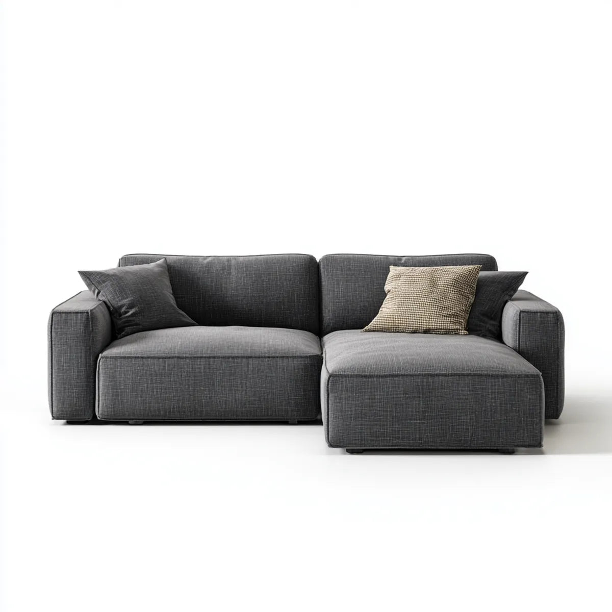 Sofa kątowa ciemnoszara 260 x 160 x 85 cm z rekamierem w prawym poliestrze