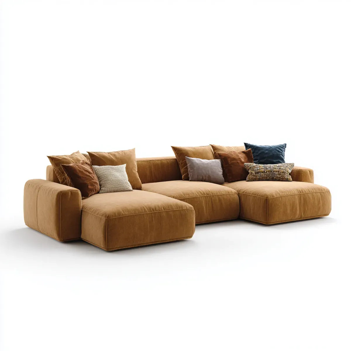 Sofa, Modułowa kanapa narożna Koniak 320 x 190 x 75 cm poliester w tym prostokątna