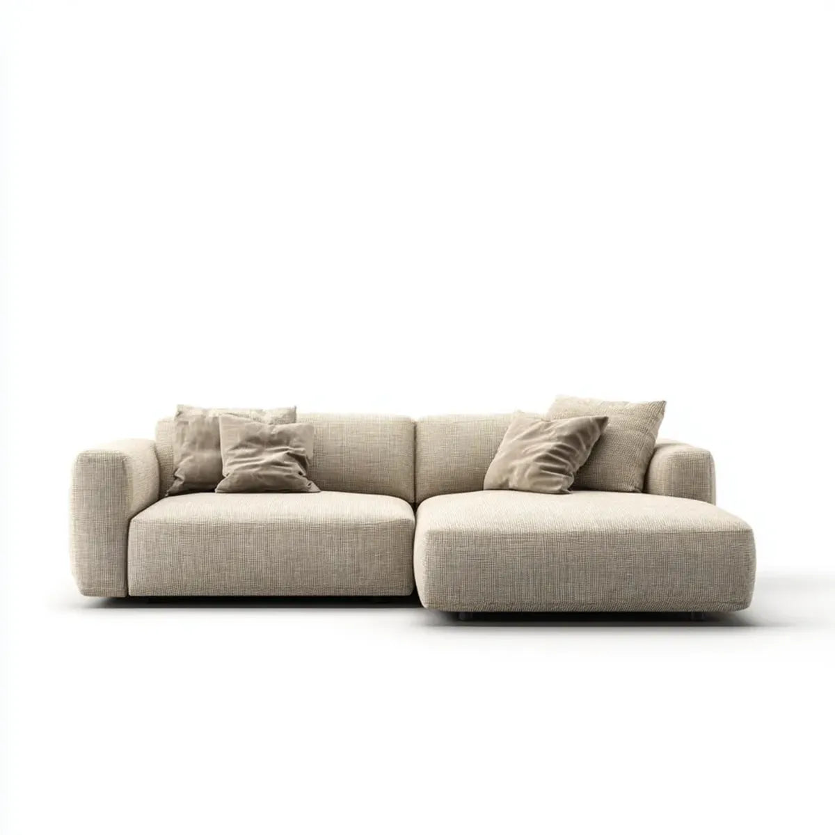 Sofa, Kanapa narożna z rekamierem w prawo beżowy 280 x 170 x 85 cm poliestrowy tkanina