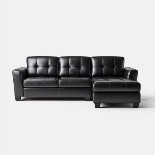 Sofa, Kolumna narożna z prawej strony czarny 250 x 160 x 86 cm PU sztuczna skóra 3-osobowa kształt litery L