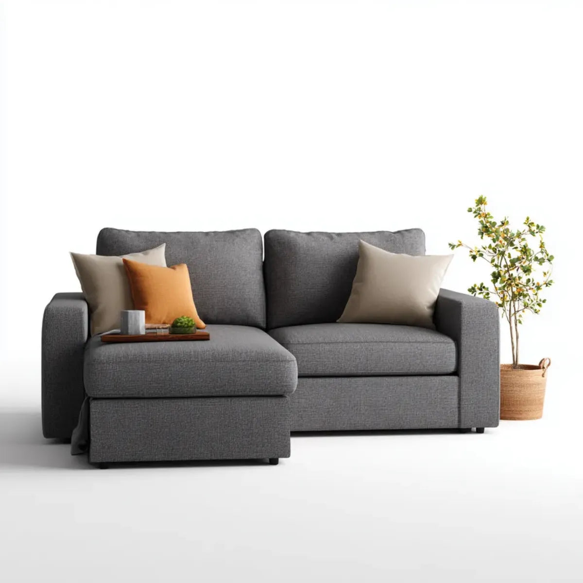 Sofa, Kanapa narożna z recyrkulatorem na lewym szarym 235 x 150 x 85 cm pianki poliestrowej prostokątne