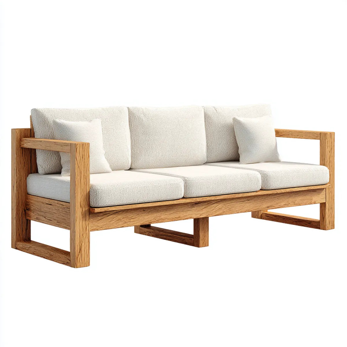 Sofa, 3-miejscowa kanapa śmietana 220 x 85 x 75 cm lity dębu z drewna prostokątna