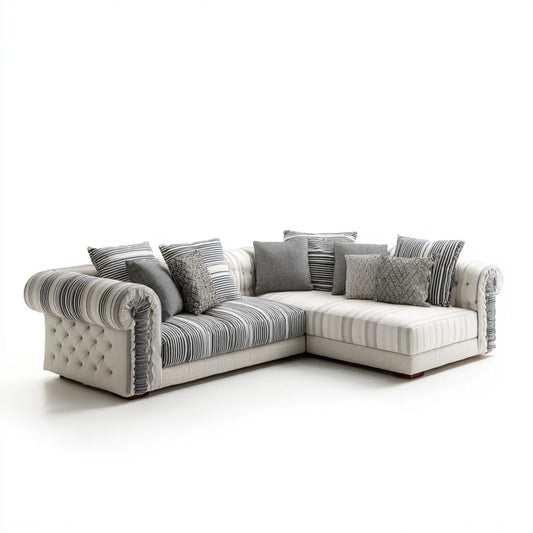 Sofa narożna Szara biały 280 x 190 x 85 cm poliester z recyrkulatorem