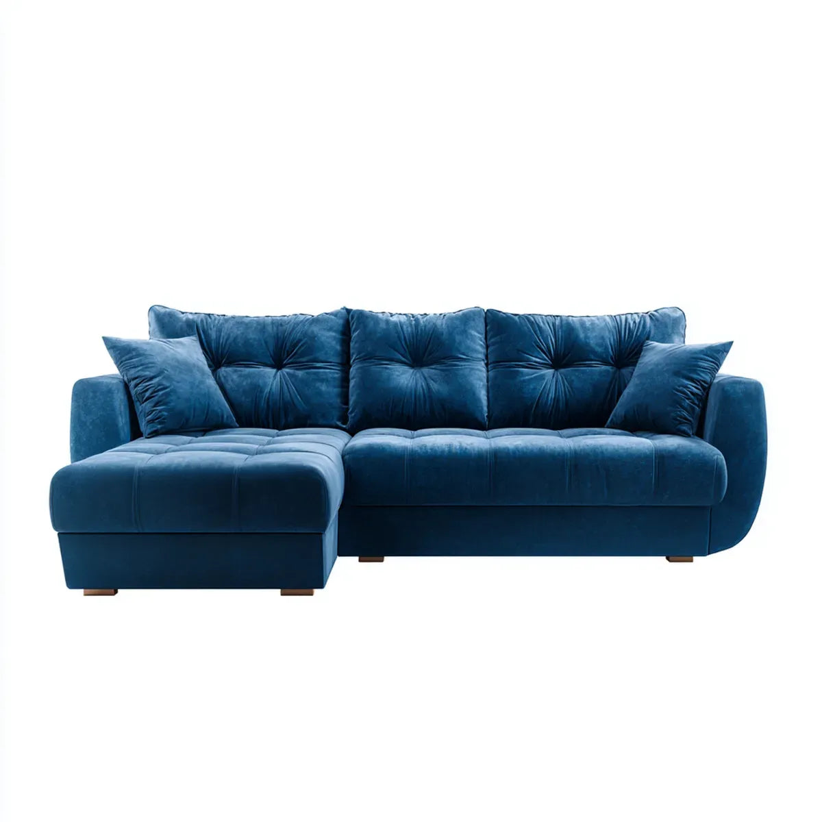 Sofa, Kanapa narożna z ottomanem ciemnoniebieskim 280 x 165 x 85 cm poliestrowy aksamit kształt litery L