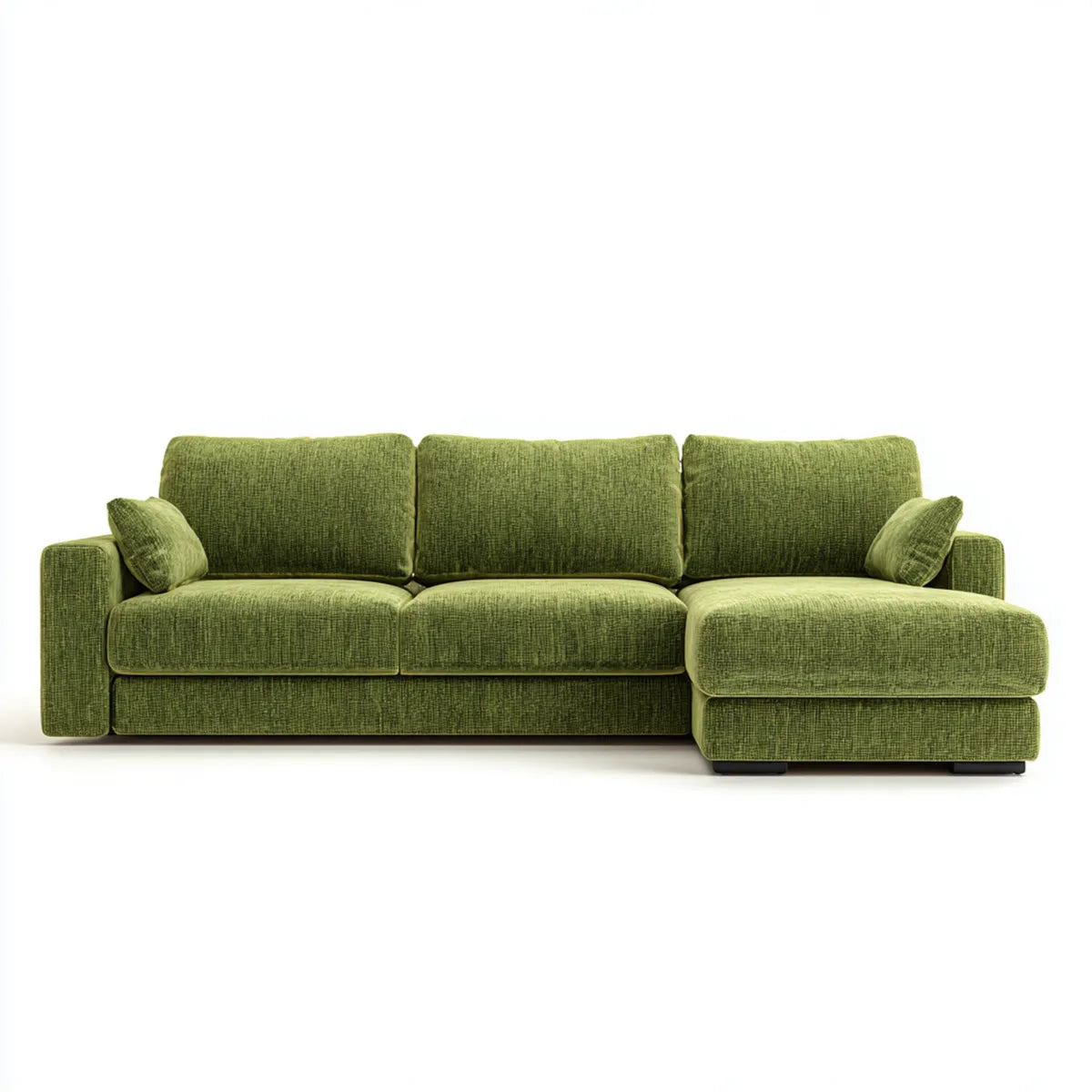 Sofa, Kanapa narożna z rekamierem po prawej stronie Olivgrün 280 x 165 cm tapicerka poliestrowa