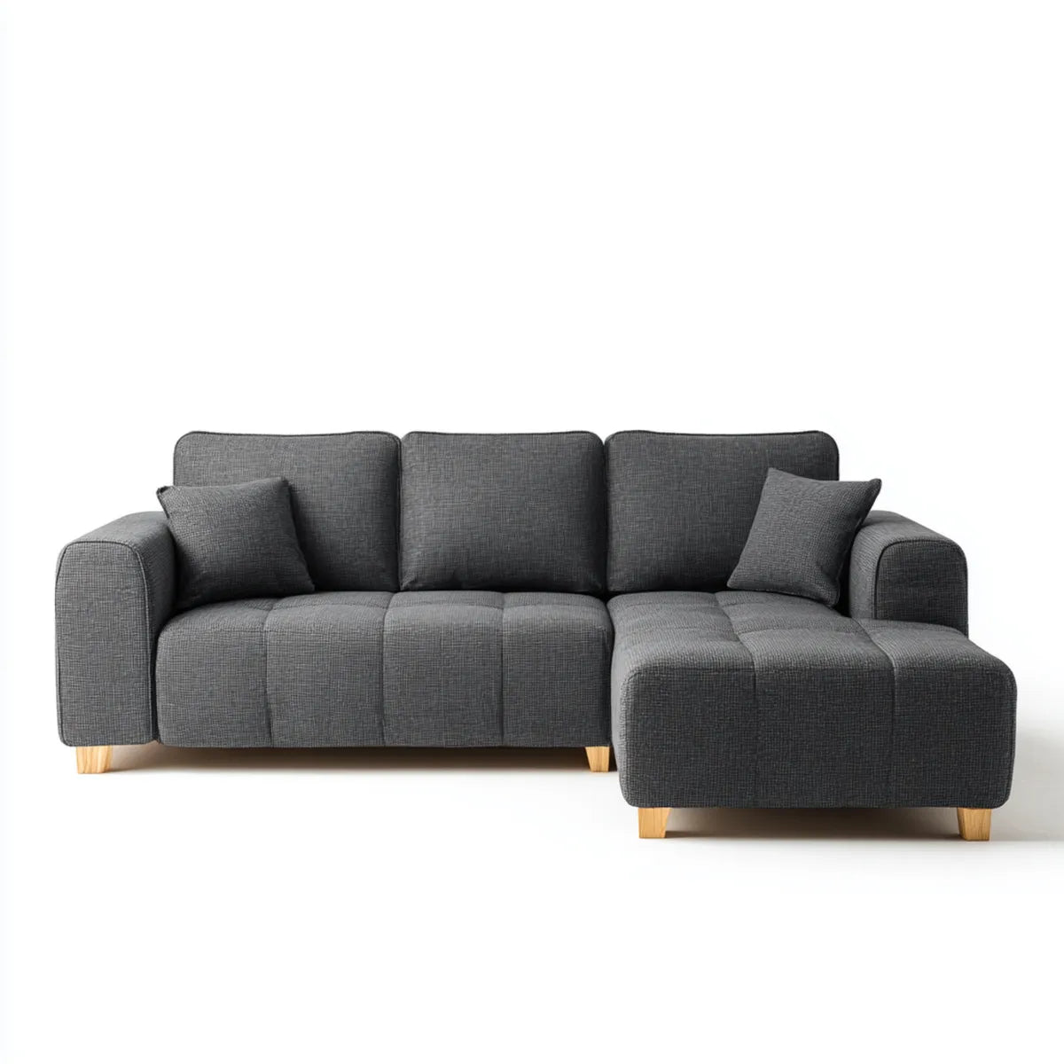 Sofa, Kanapa narożna z recyrkulatorem prawa ciemnoszara 250 x 160 x 85 cm tapicerka poliestrowa litych stopów drewna kształt litery L