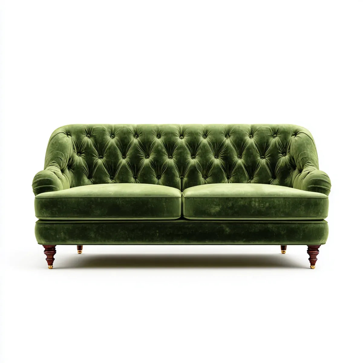 Sofa, Chesterfield 2-osobowa sofa oliwka 165 x 90 x 75 cm aksamitny poliester z litymi nogami z drewna