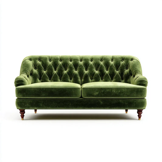 Sofa, Chesterfield 2-osobowa sofa oliwka 165 x 90 x 75 cm aksamitny poliester z litymi nogami z drewna