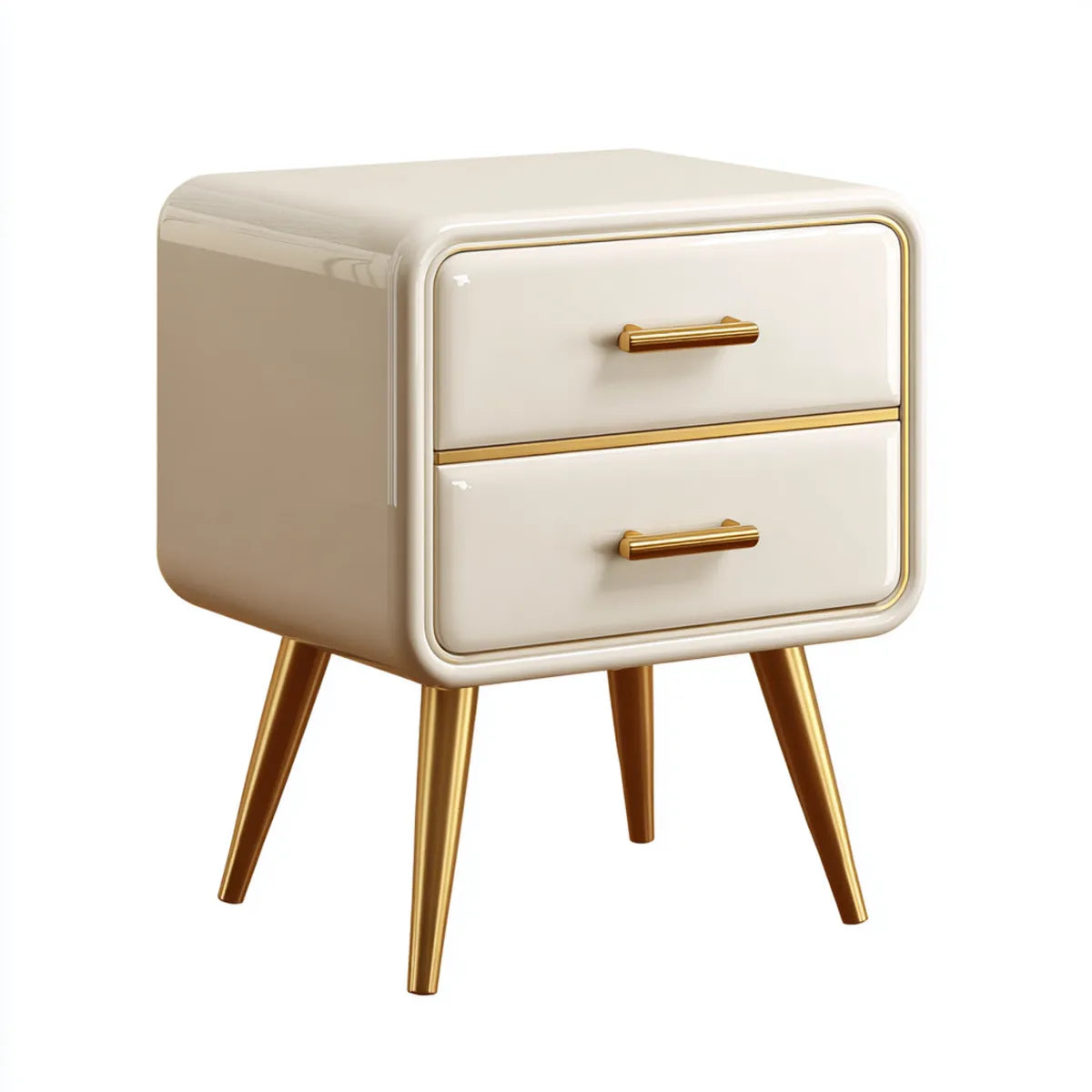 Szafka nocna, 2 szuflady Ivory i złoto 45 x 35 x 60 cm prostokątna MDF