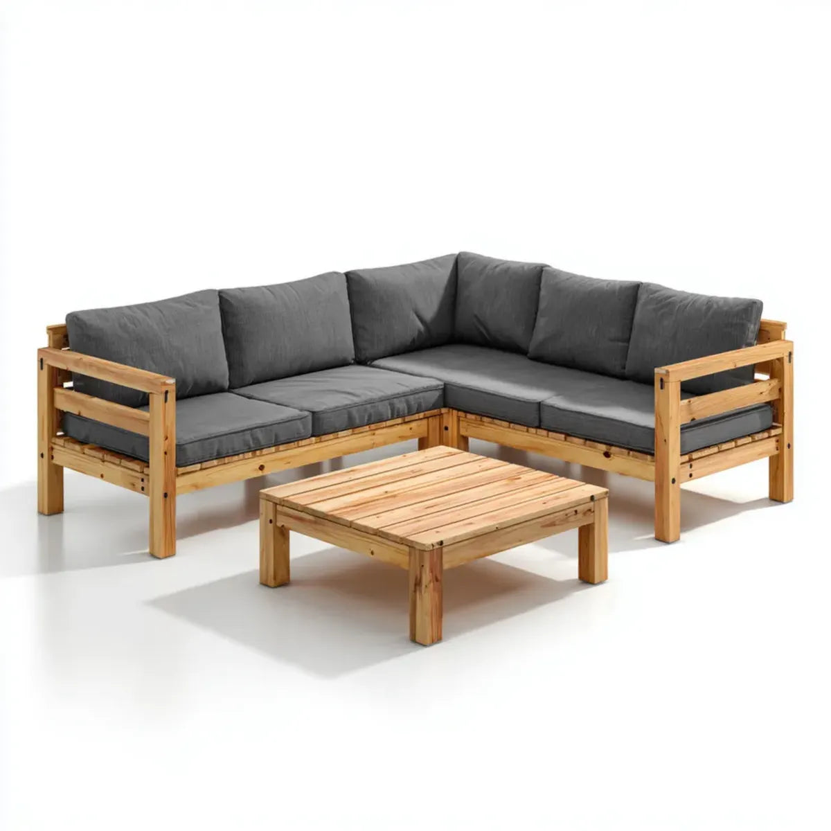 Sofa ogrodowa, Ogród salon narożna sofa zestaw naturalny szary z litego drewna sosnowego z poliestrową tapicerką kształt litery 220 x 220 x 73 cm