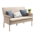 Sofa ogrodowa, 2-osobowa sofa ogrodowa beżowa 150 x 75 x 90 cm stal rattanowa PE prostokątna