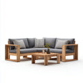 Sofa ogrodowa, 3- część taras sofa zestaw szary z litego acacia kształt litery L z stolik 220 x 220 cm