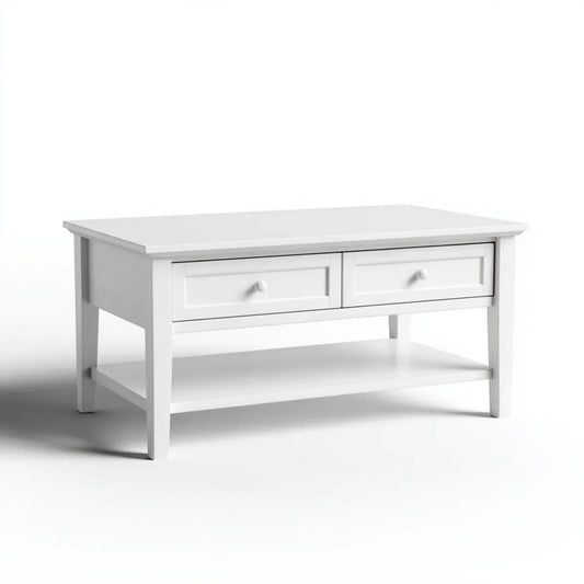 Stolik kawowy, Stół do kawy z białym prostokątnym magazynowaniem w MDF 100 x 60 x 45 cm