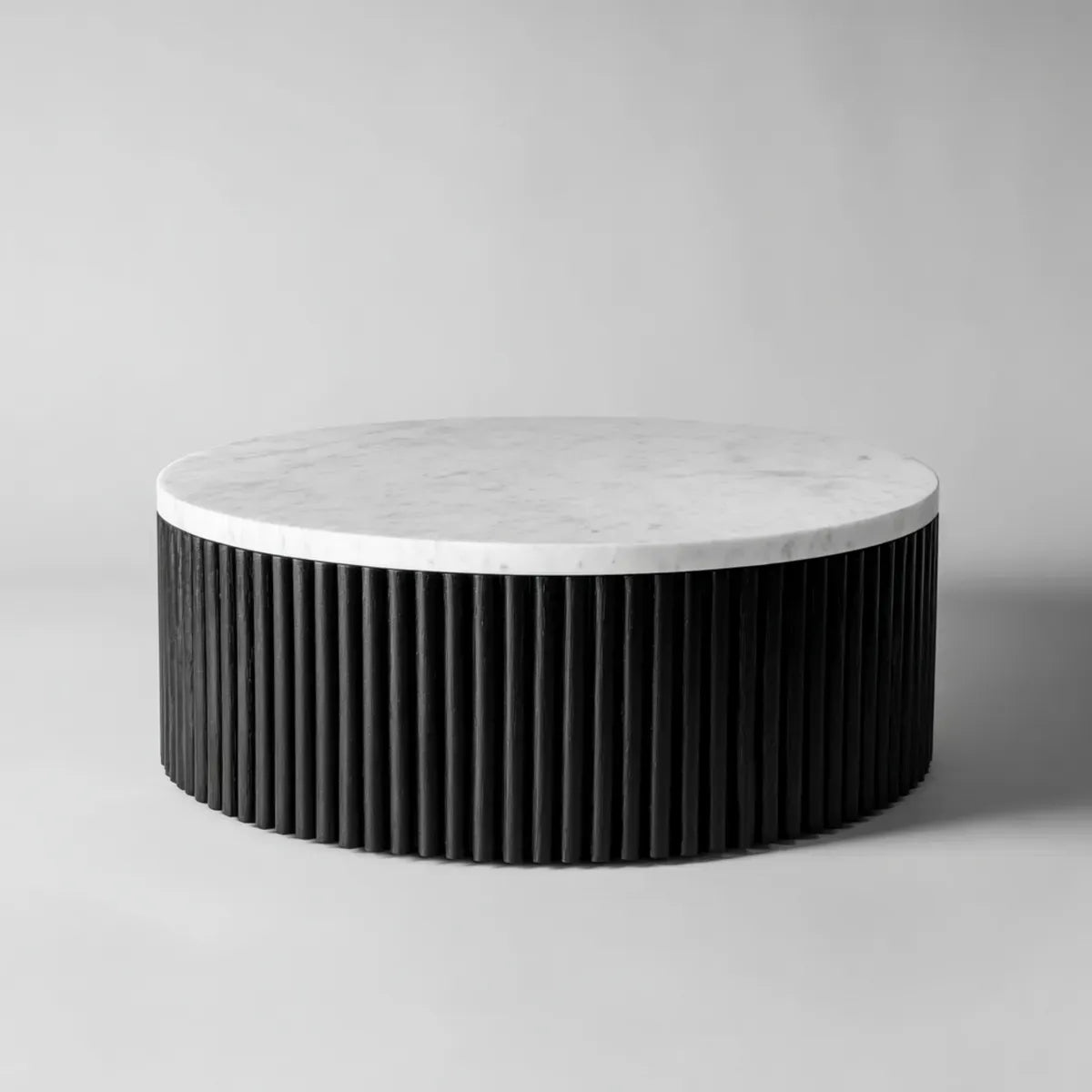 Stolik kawowy, Okrągły stół do kawy z białego i czarnego marmuru i MDF Ø80 x H35 cm