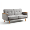 Sofa, 2-fotela szara 150 x 80 x 84 cm z tapicerką poliestrową i litymi nogami z drewna prostokątnego