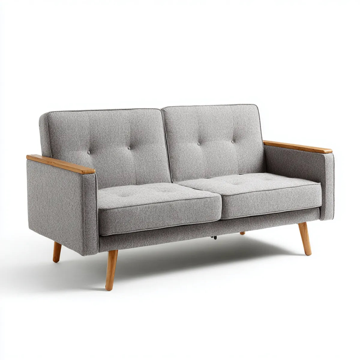 Sofa, 2-fotela szara 150 x 80 x 84 cm z tapicerką poliestrową i litymi nogami z drewna prostokątnego