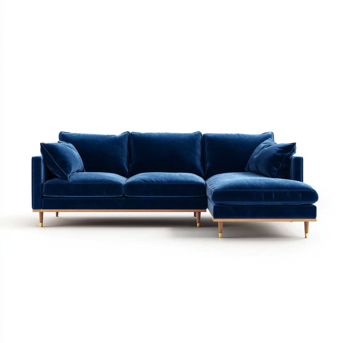 Sofa, Kanapa narożna z rekamierem po prawej ciemnoniebieskiej 250 x 160 cm poliestrowej aksamitu