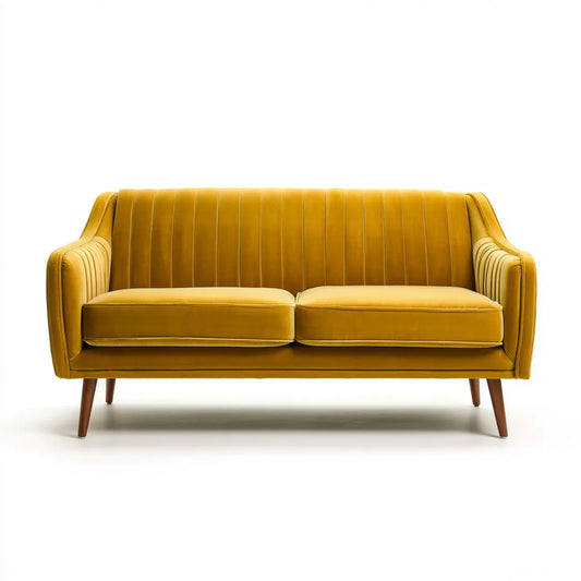 sofa 2-osobowa musztardowa żółta 145 x 78 x 84 cm poliestrowy aksamitny prostokąt z litego drewna