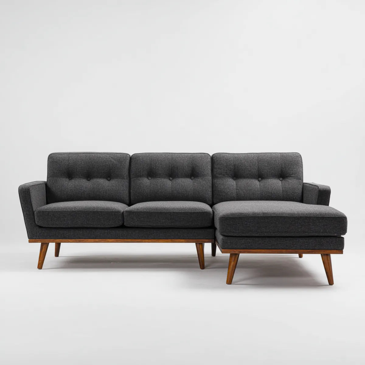 Sofa, Kanapa narożna z ciemnoszarym odtwarzaczem 230 x 150 x 84 cm poliestrowego litego drewna o kształcie L