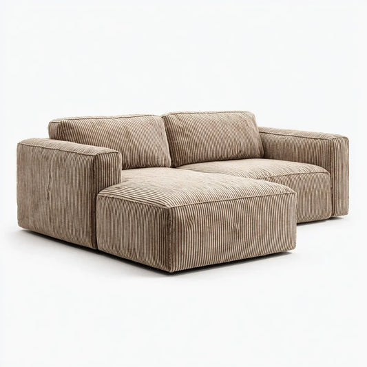 Sofa, 2-fotelowa kanapa narożna z ottomanem beżowym 220 x 150 x 75 cm poliestrowa tkanina z pętelką