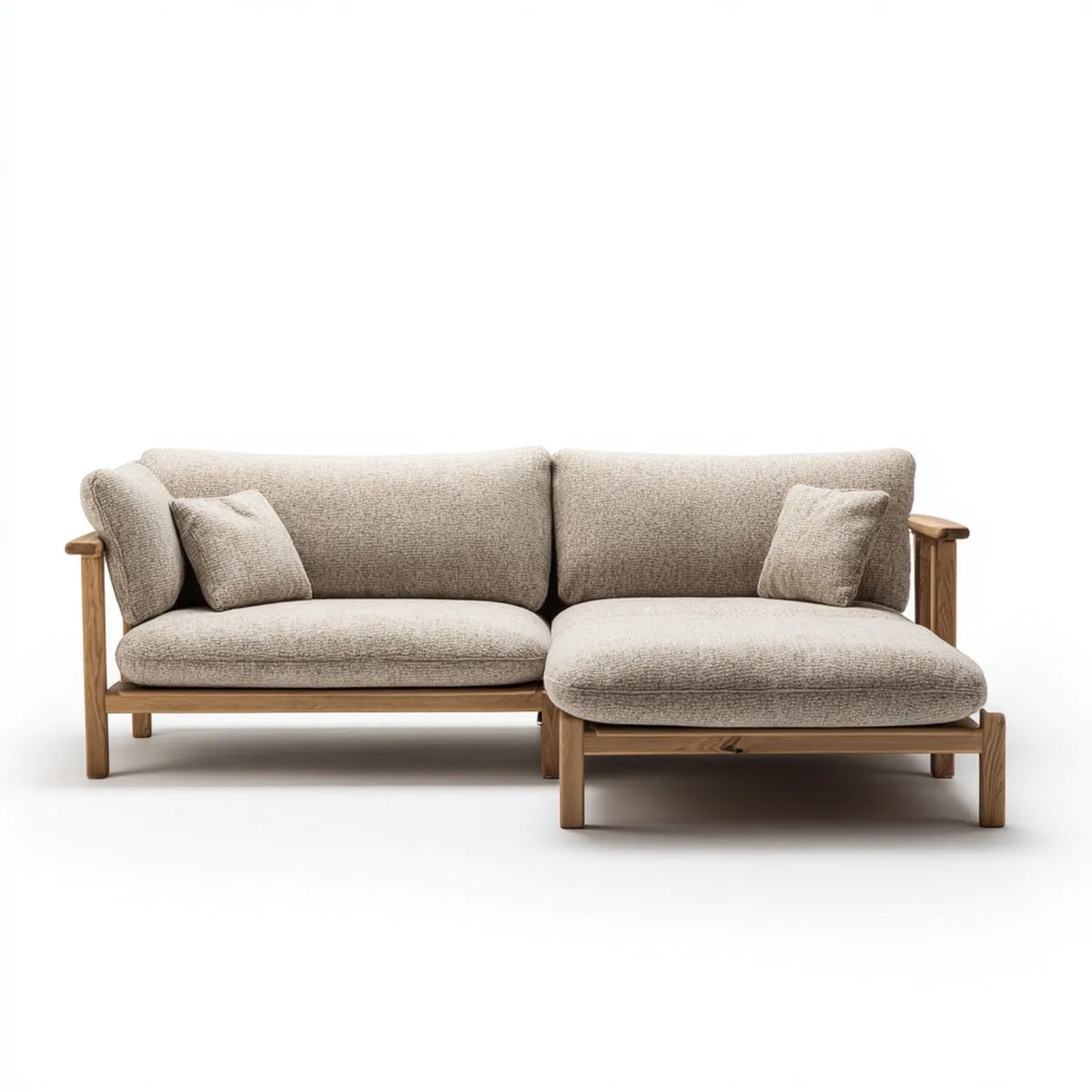 Sofa, Kanapa narożna z szezlongiem Beige 235 x 160 cm z tapicerką poliestrową i litą ramą z drewna