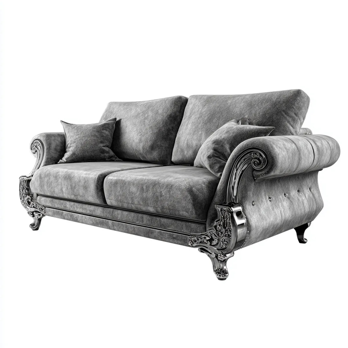 sofa 2-osobowa szara 180 x 95 x 92 cm poliestrowy aksamit z zakrzywionymi podpórkami