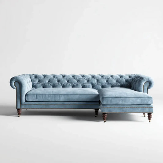 Sofa, Chesterfield narożna sofa z jasnoniebieskim barwą 270 x 170 x 78 cm poliestrowy aksamit kształt litery L