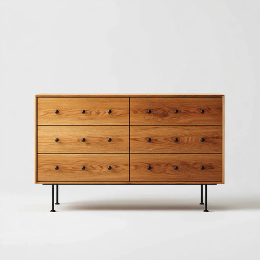 Komoda, Kostium z 6 szufladami Naturalna brązowy 160 x 45 x 85 cm lity dąb z drewna prostokątna