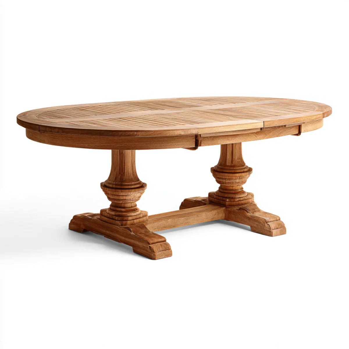Stół do jadalni, Wytłaczalny stół jadalny naturalny brązowy z litego teku owalny 160- 210 x 100 x 76 cm