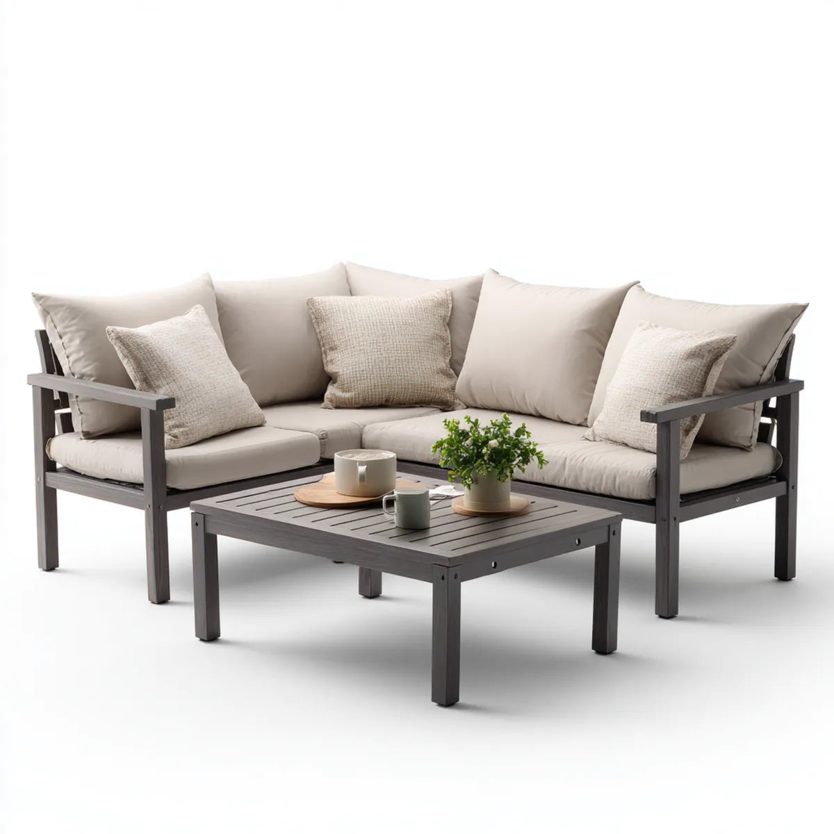 Sofa ogrodowa, Taras zestaw salonowy 2- część szary beżowy poliester prostokątna sofa 200 x 75 x 72 cm stół 100 x 60 x 45 cm