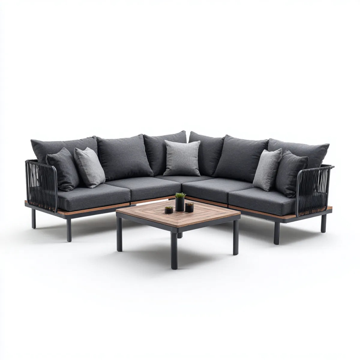 Sofa ogrodowa, Taras loungeset narożna sofa antracyt brązowy 240 x 240 x 72 cm stali poliestrowej akacji drewna kształt litery L